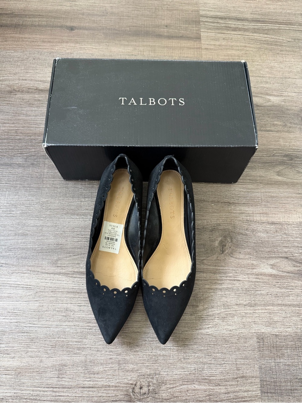 Talbots Black Pointed Scallop-Edge Ballet Flats